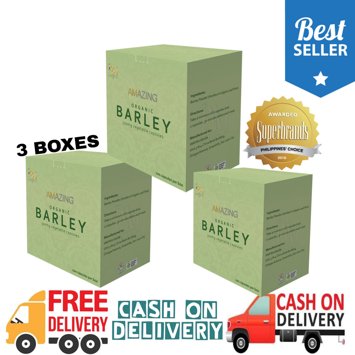 3 Boxes of Amazing Pure Organic Barley (Vegetable Capsules