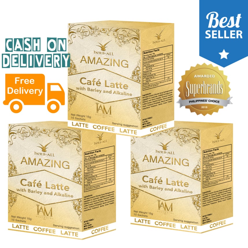 3 Boxes Amazing Cafe Latte with Barley and Alkaline (30 Sachets)